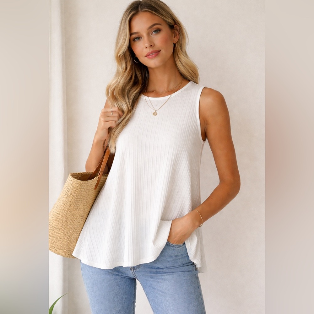 Philosophy Ribbed Sleeveless White Tank Top Flowy Tunic XS